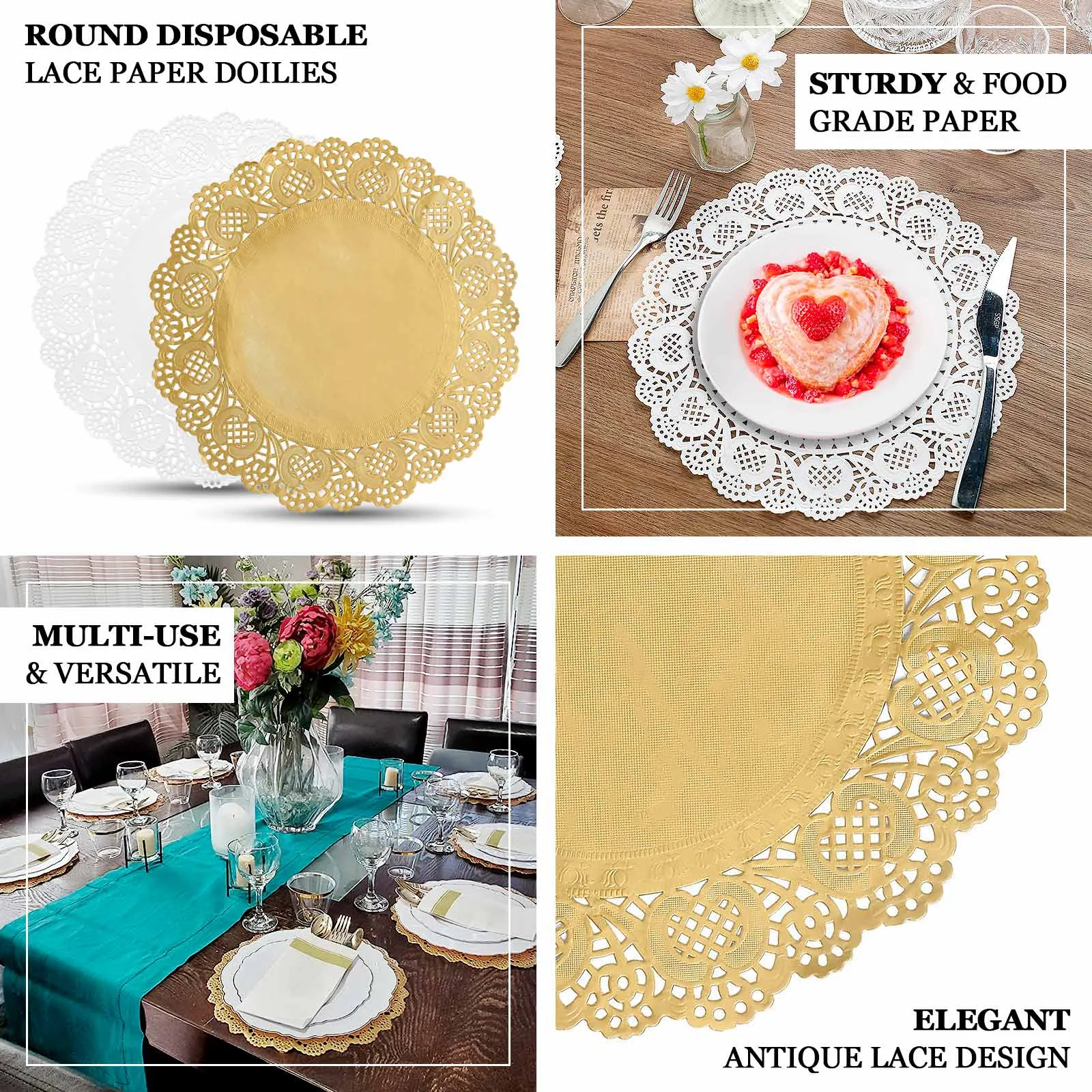 100 Pcs 12" Round White Lace Paper Doilies, Food Grade Paper Placemats