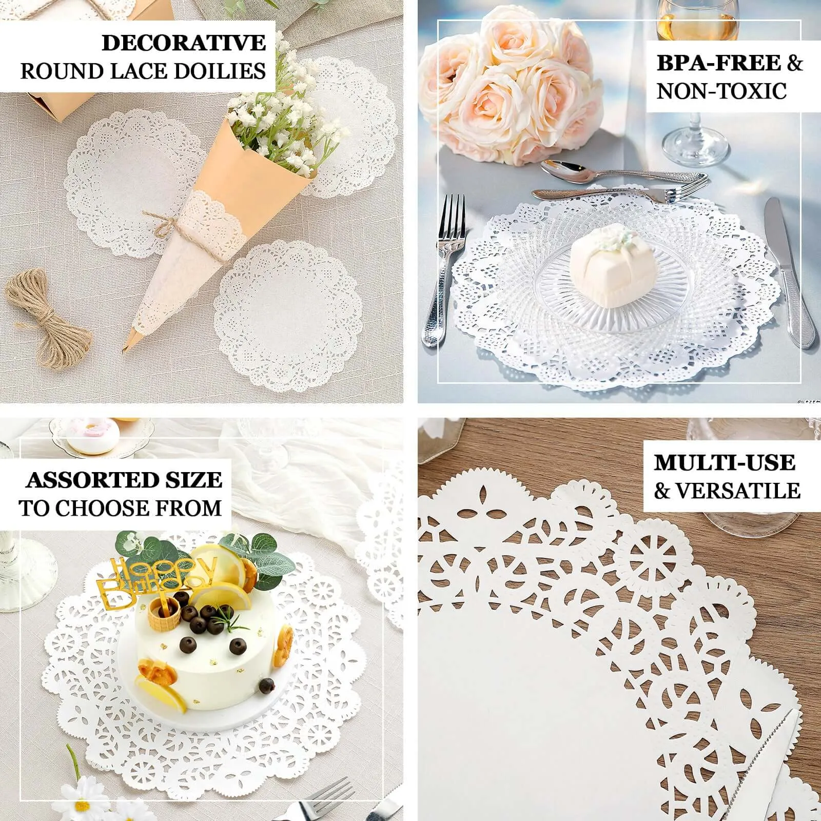 100 Pcs White Round Food Grade Paper Lace Doilies 4"