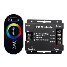 12V/24V RGB LED Strip Controller with Touch RF Remote 18A 3 Channel