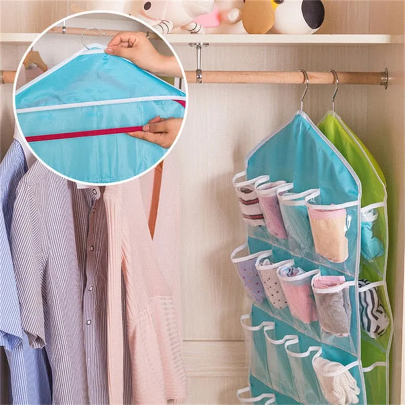 16 Pockets Multifunctional Socks Organizer, Foldable Wardrobe Hanging Bag, Storage Bags For Stocking Accessories