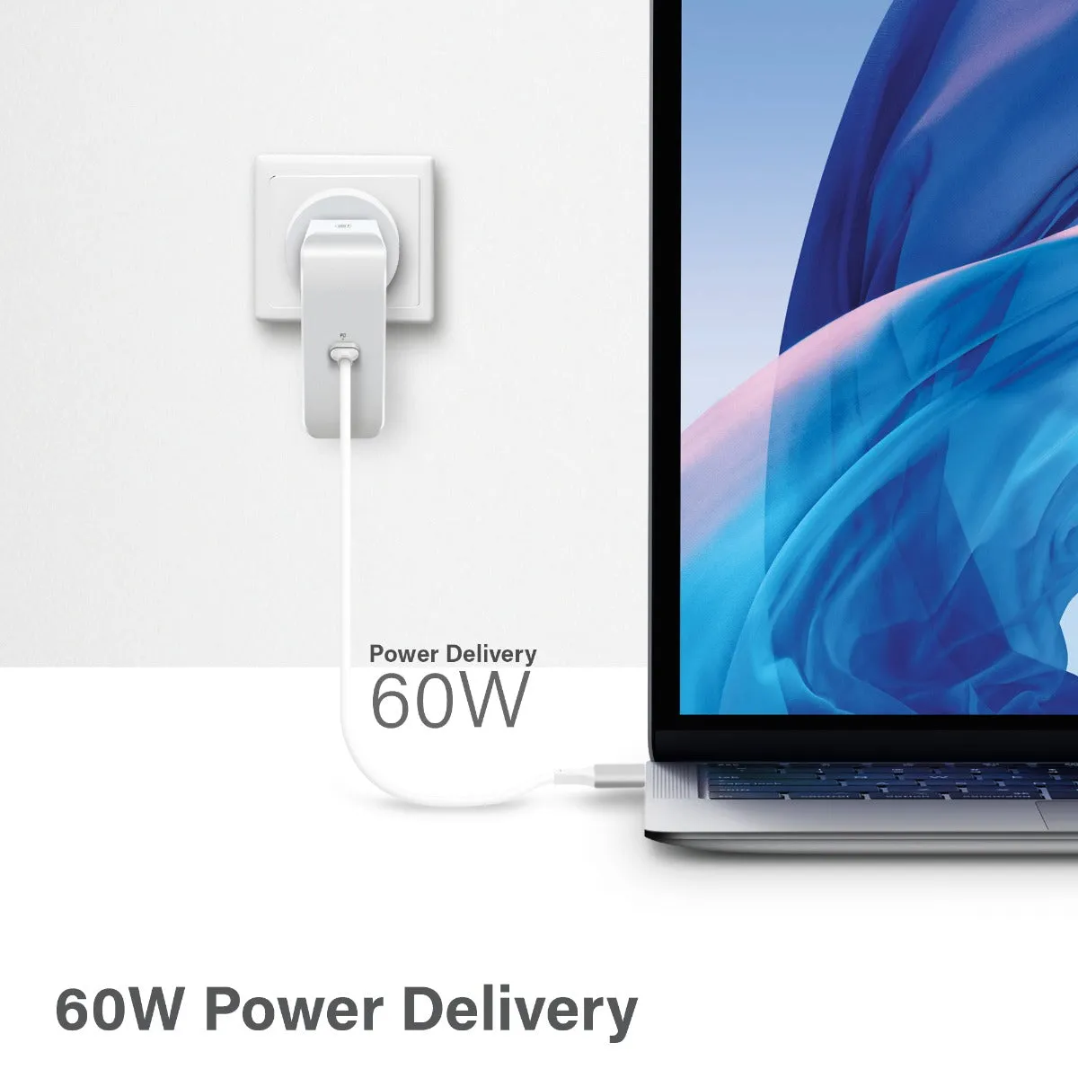 60W USB-C Laptop/Macbook Wall Charger with USB-C Charging Cable – Travel Edition with AU, EU, UK, US Plugs and 2m Cable