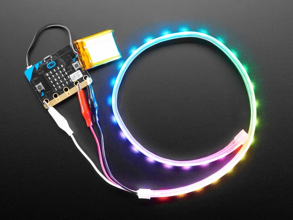 Adafruit NeoPixel LED Strip w/ Alligator Clips - 60 LED/m - 0.5 Meter Long - Black Flex