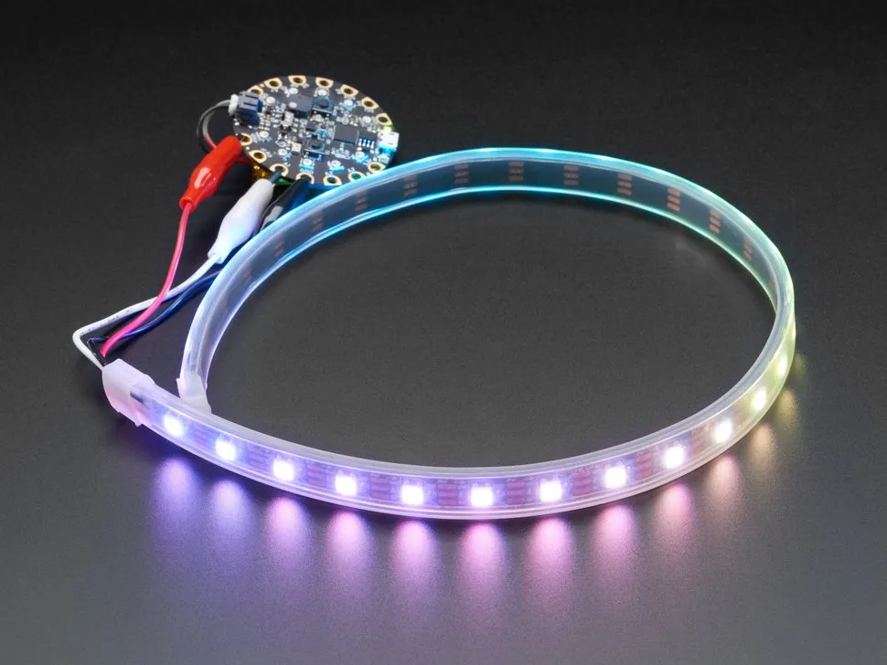 Adafruit NeoPixel LED Strip w/ Alligator Clips - 60 LED/m - 0.5 Meter Long - Black Flex