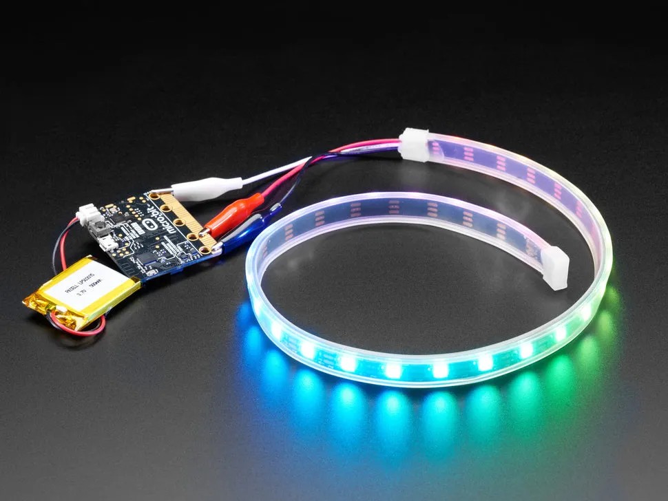 Adafruit NeoPixel LED Strip w/ Alligator Clips - 60 LED/m - 0.5 Meter Long - Black Flex