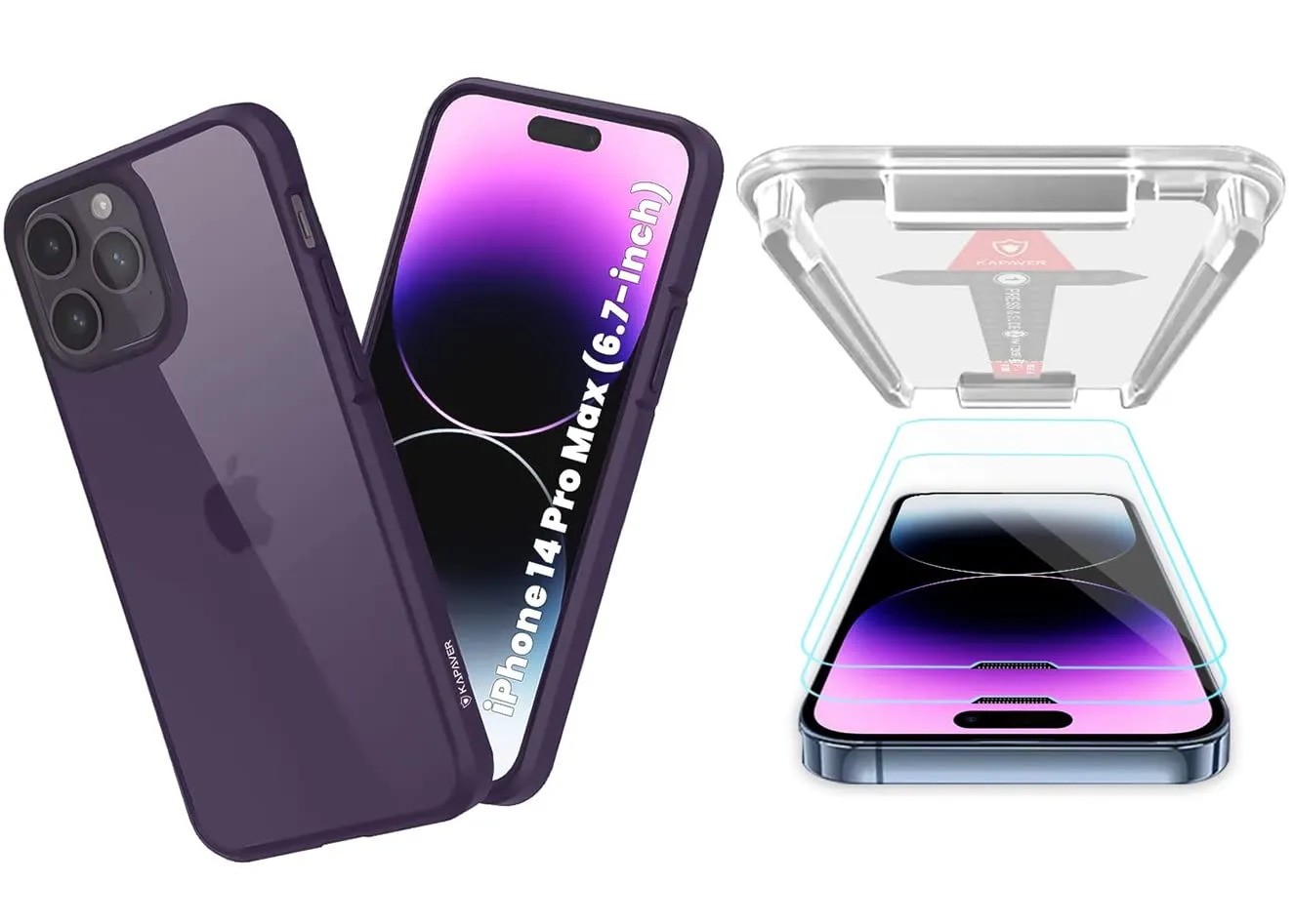 KAPAVER® Ice Crystal Slim Cover   Tempered Glass For iPhone 14 Pro Max (Matte Purple Case with 2 Glasses)