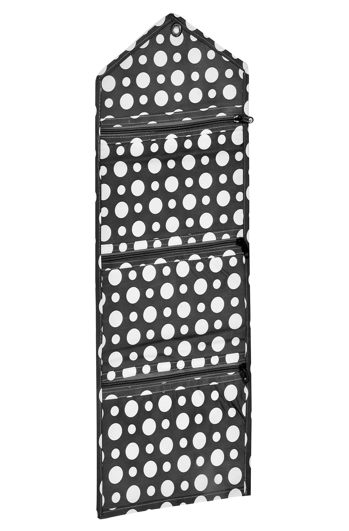 Kuber Industries Dot Printed Wall Hanging Magazine Letter Holder/Organizer With 3 Zipper Pockets (Black & White)-HS43KUBMART25743, Polyvinyl Chloride