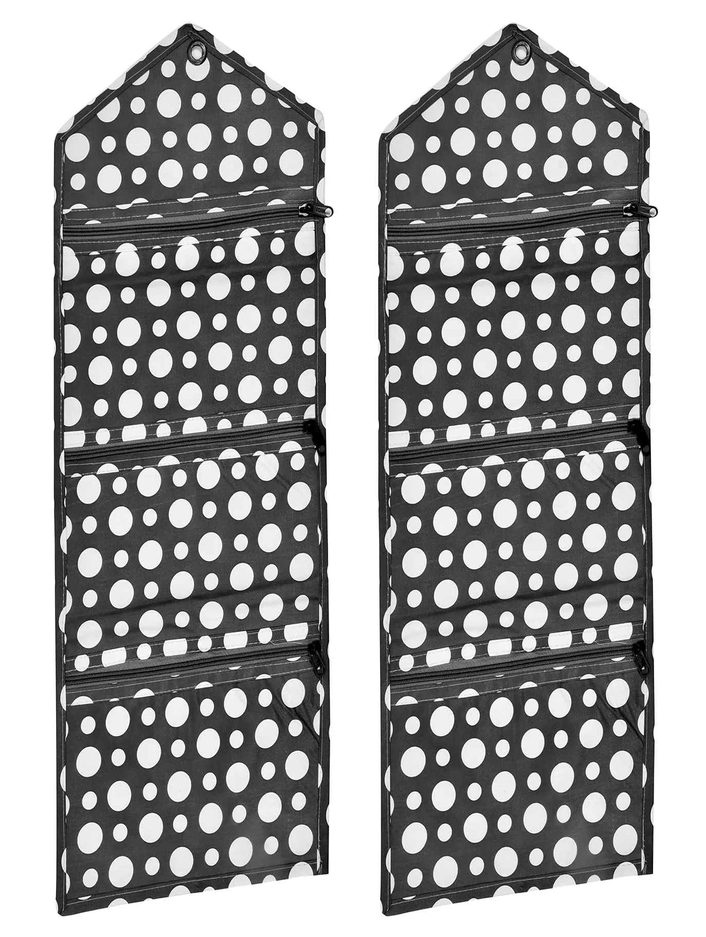 Kuber Industries Dot Printed Wall Hanging Magazine Letter Holder/Organizer With 3 Zipper Pockets- Pack of 2 (Black & White) (HS43KUBMART025745)