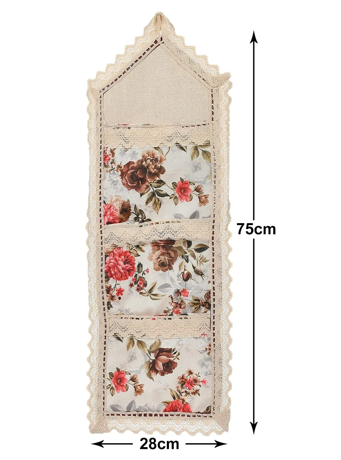 Kuber Industries Flower Printed Wall Hanging Organizer For Small Accessories, Stationery, Jewelry, Magazine, Letter- Pack of 2 (Cream & Red)-50KM01178