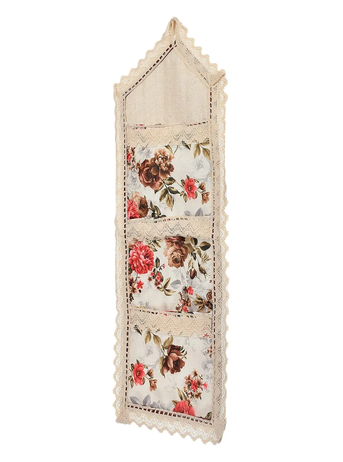 Kuber Industries Flower Printed Wall Hanging Organizer For Small Accessories, Stationery, Jewelry, Magazine, Letter- Pack of 2 (Cream & Red)-50KM01178