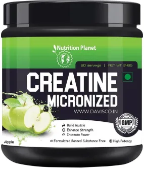 Nutrition Planet Micronized Creatine Monohydrate (Green Apple, 348g / 0.76 Lb, 60 Servings)