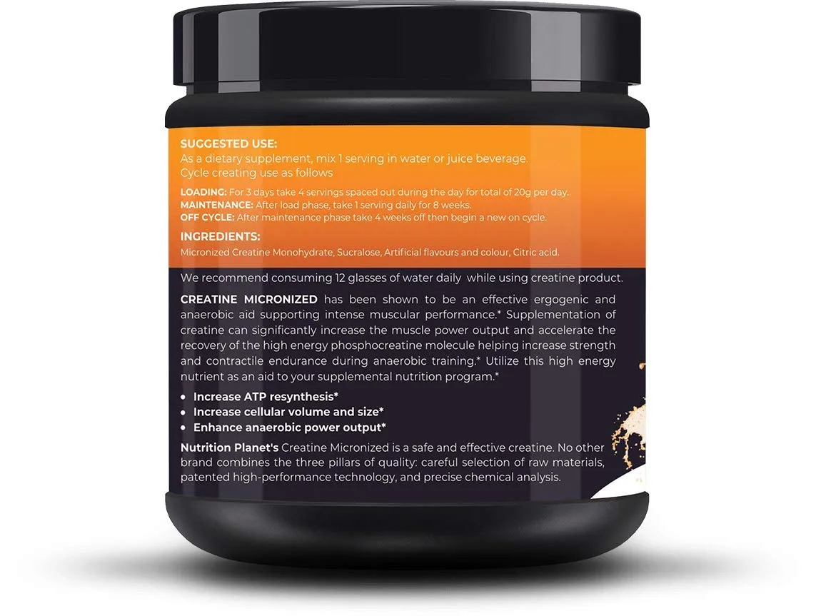 Nutrition Planet Micronized Creatine Monohydrate (Orange, 348g / 0.76 Lb, 60 Servings)