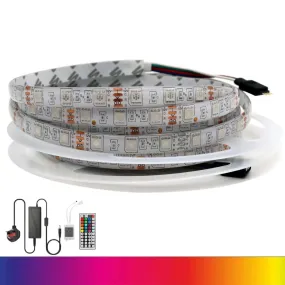 RGB LED Strip Light Kit, 5050 12V, Non-Waterproof IP20, 60 LEDs/m, 5 Meters, Enhanced Brightness