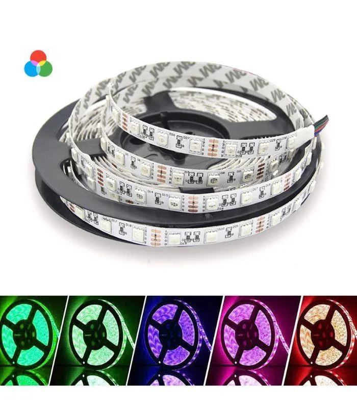 RGB LED Strip Light Kit, 5050 12V, Non-Waterproof IP20, 60 LEDs/m, 5 Meters, Enhanced Brightness