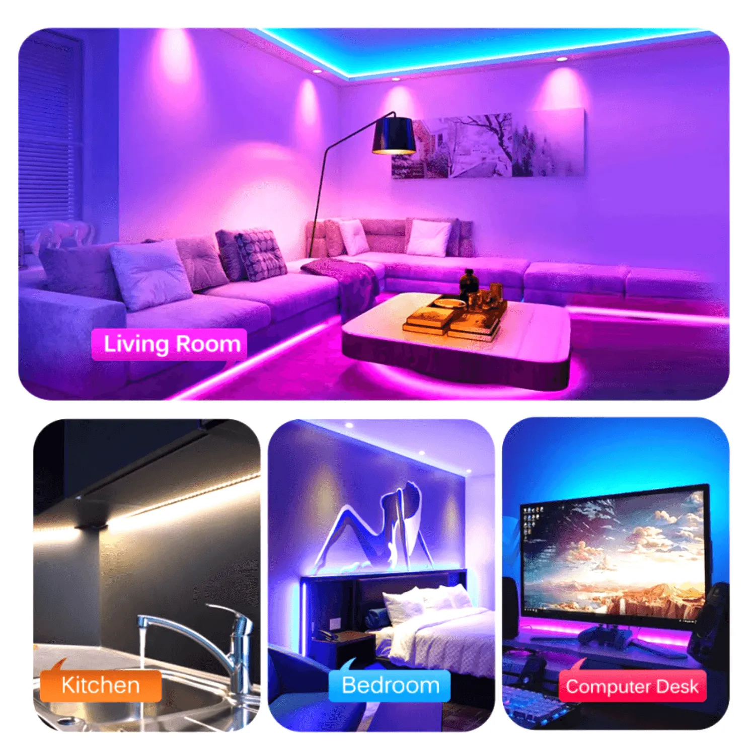 RGB LED Strip Light Kit, 5050 12V, Non-Waterproof IP20, 60 LEDs/m, 5 Meters, Enhanced Brightness