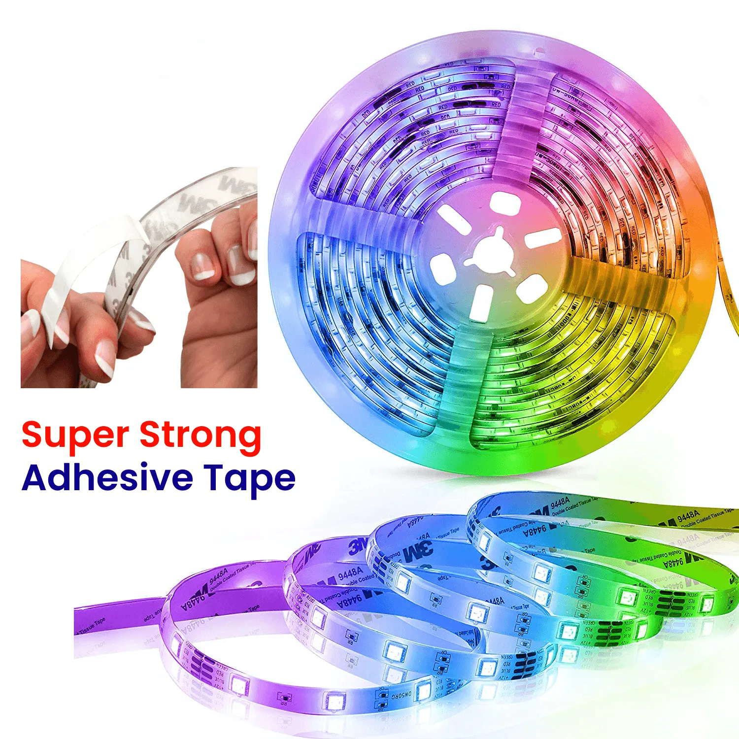 RGB LED Strip Light Kit, 5050 12V, Non-Waterproof IP20, 60 LEDs/m, 5 Meters, Enhanced Brightness