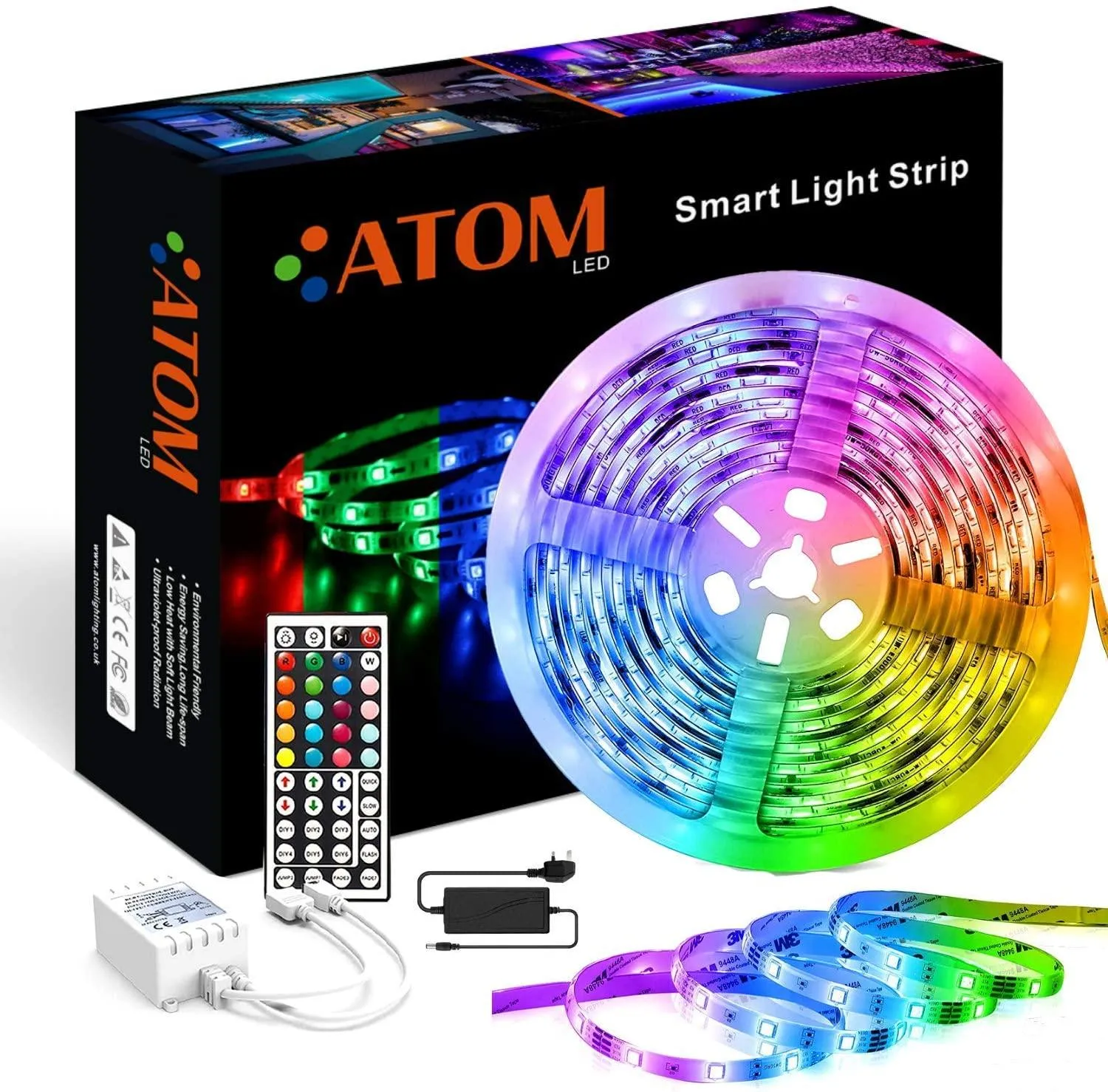 RGB LED Strip Light Kit, 5050 12V, Non-Waterproof IP20, 60 LEDs/m, 5 Meters, Enhanced Brightness