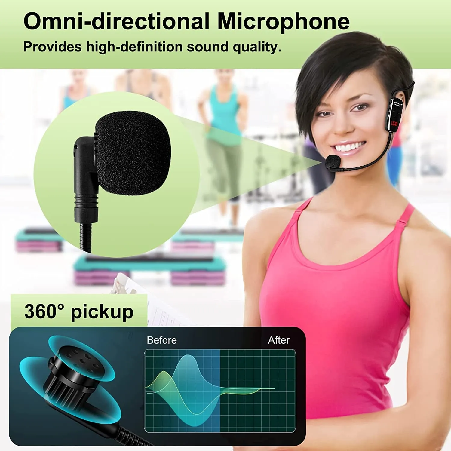 Wireless Microphone Headset Speaker System: UHF Fitness Head Mic - Professional Voice Amplifier Headsets Microphones for Speaking - with LED Digital Display - for Teaching Tour Guide Instructor